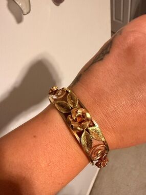 Gold-Tone Floral Rose Cuff Bracelet - Elegant Women’s Jewelry